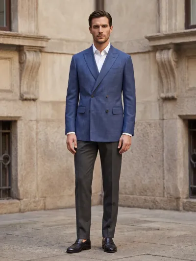 Blue Double-Breasted Blazer